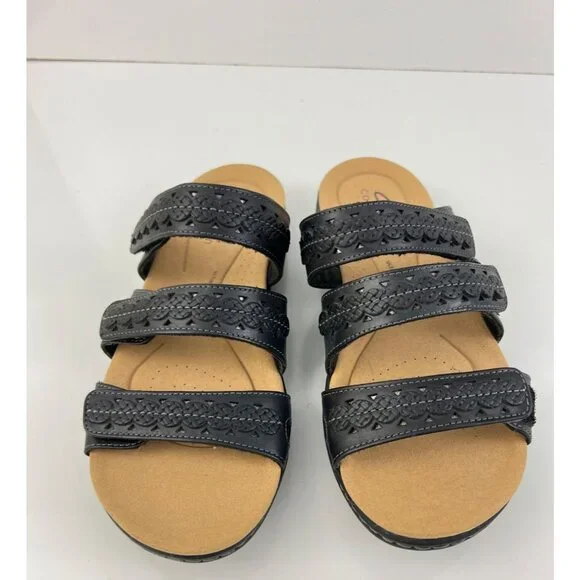 Clarks Women's Lauriann Black Leather Slide Sandals size 6 Adjustable straps - Picture 2 of 8